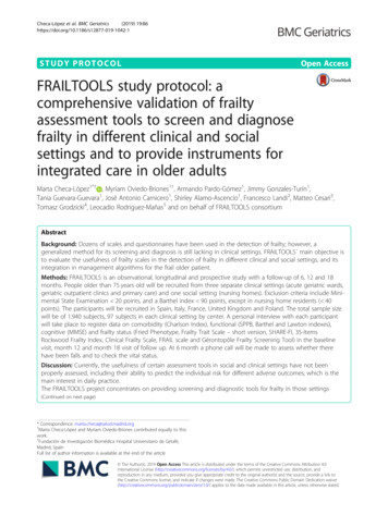 FRAILTOOLS Study Protocol: A Comprehensive Validation Of Frailty .