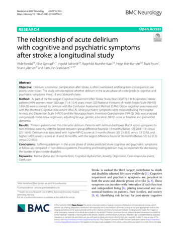 The Relationship Of Acute Delirium With Cognitive And Psychiatric .