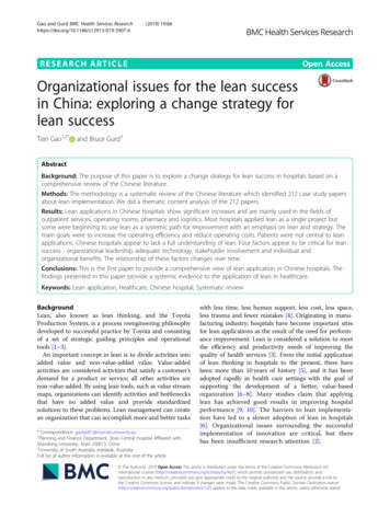 Organizational Issues For The Lean Success In China .