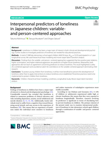Interpersonal Predictors Of Loneliness In Japanese Children: Variable .
