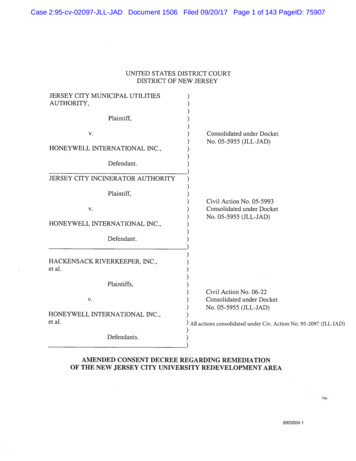 Plaintiff, JERSEY CITY MUNICIPAL UTILITWS Consolidated Under Docket .