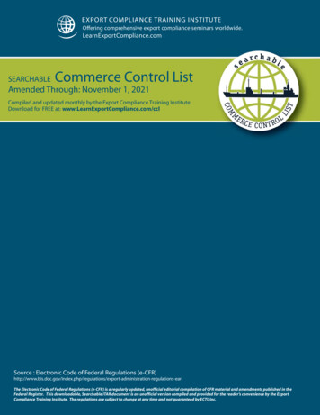 Commerce Control List - Export Compliance Training Institute