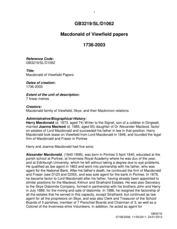GB3219/SL/D1062 Macdonald Of Viewfield Papers 1736-2003