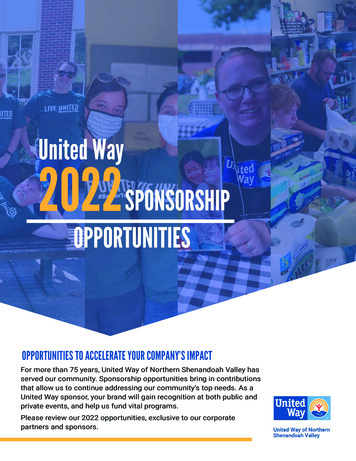 United Way 2022SPONSORSHIP OPPORTUNITIES
