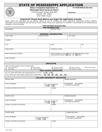 STATE OF MISSISSIPPI APPLICATION - PERS Of MS