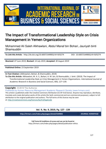 The Impact Of Transformational Leadership Style On Crisis .