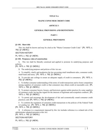 TITLE 9-A MAINE CONSUMER CREDIT CODE ARTICLE 1 . - Maine Legislature