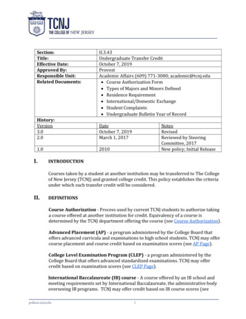 Undergraduate Transfer Credit - TCNJ Policy Manual