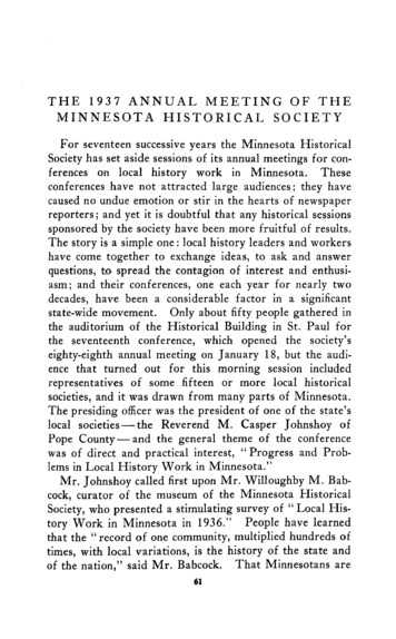 The 1937 Annual Meeting Of The Minnesota Historical Society.