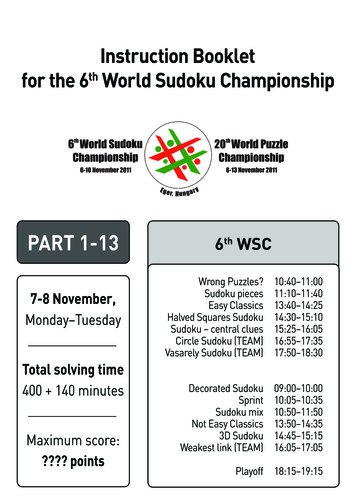 Instruction Booklet For The 6th World Sudoku Championship