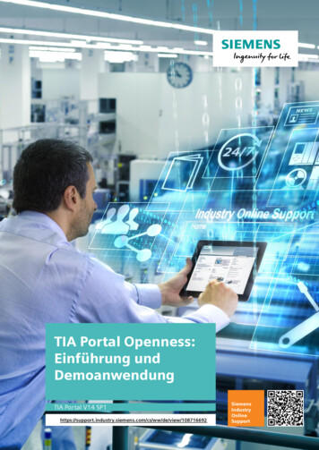 TIA Portal Openness: Einführung Und Demoanwendung - Siemens