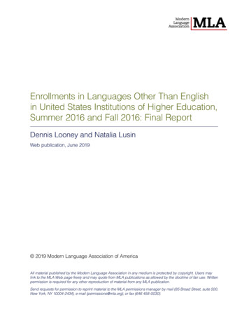 Enrollments In Languages Other Than English In United States .