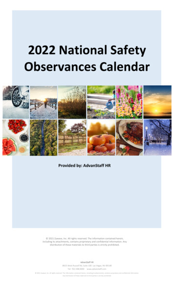 Observances Calendar 2022 National Safety - Advanstaff