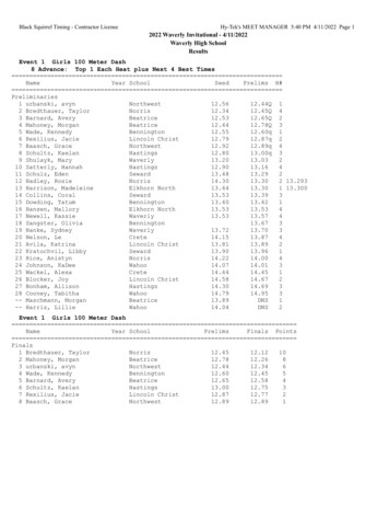Waverly High School Results Event 1 Girls 100 Meter Dash 8 Advance: Top .