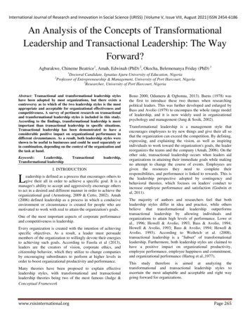 An Analysis Of The Concepts Of Transformational Leadership And .