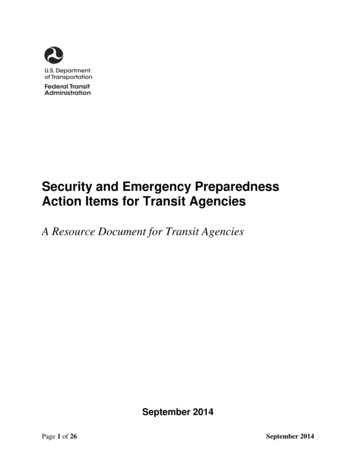 Security And Emergency Preparedness Action Items For Transit Agencies