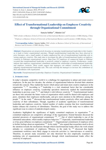 Effect Of Transformational Leadership On Employee Creativity Through .