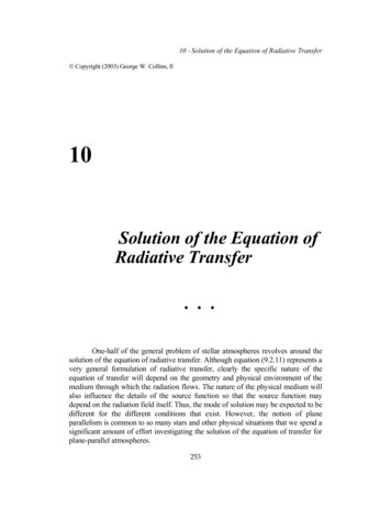 10 Solution Of The Equation Of Radiative Transfer - Harvard University