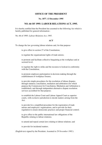 NO. 66 OF 1995: LABOUR RELATIONS ACT, 1995. - Gov