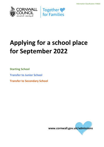 Applying For A School Place For September 2022 - Cornwall Council