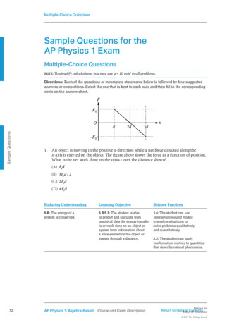 Sample Questions For The AP Physics 1 Exam