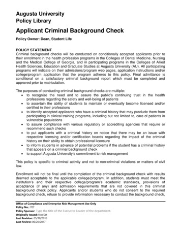 Applicant Criminal Background Check - Augusta University