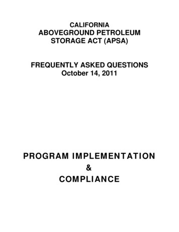 California Aboveground Petroleum Storage Act (APSA) Frequently Asked .