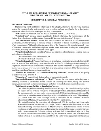 Chapter 100. Air Pollution Control Subchapter 1. General Provisions