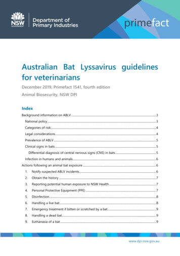 Australian Bat Lyssavirus Guidelines For Veterinarians