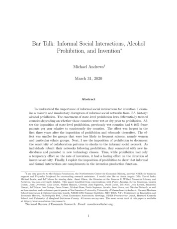 Bar Talk: Informal Social Interactions, Alcohol Prohibition . - Economics