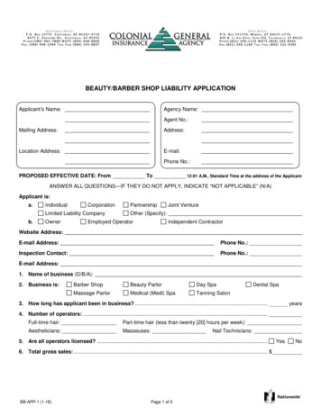 BEAUTY/BARBER SHOP LIABILITY APPLICATION - Colonial General