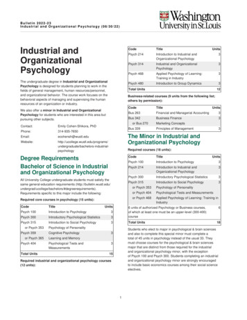 Industrial And Organizational Psychology - 2021-22 Bulletin