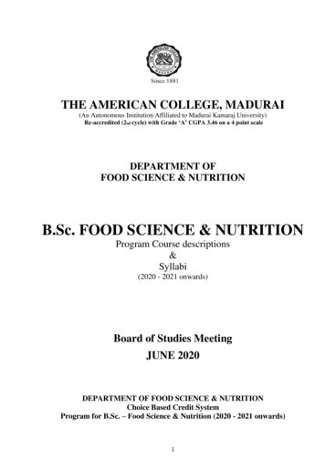 B.Sc. FOOD SCIENCE & NUTRITION - American College, Madurai