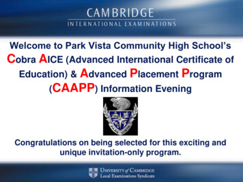 Welcome To Park Vista Community High School's Obra AICE (Advanced .