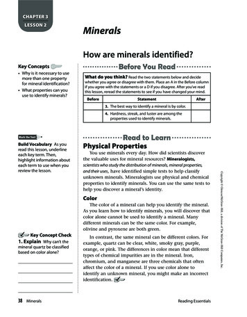 Chapter 3 Lesson 2 Mineral Identification Textbook Reading