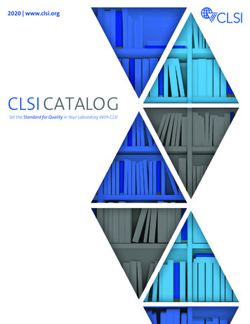 CLSI CATALOG - Clinical And Laboratory Standards Institute