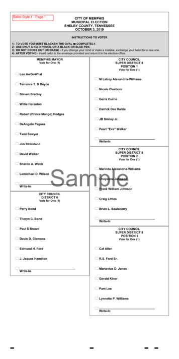 City Of Memphis Municipal Election Shelby County, Tennessee October 3, 2019