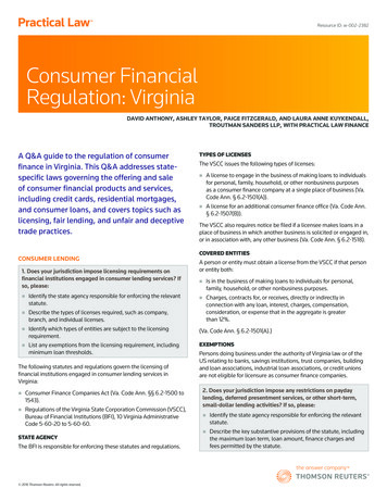 Consumer Financial Regulation: Virginia