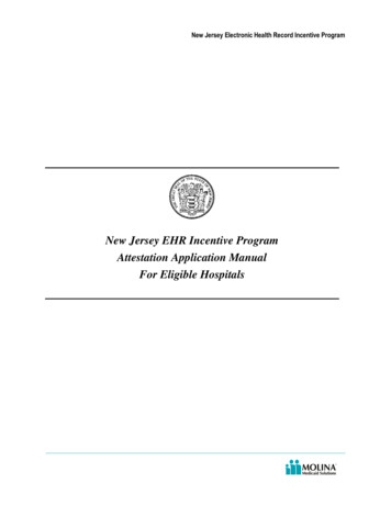 New Jersey EHR Incentive Program Attestation Application Manual For .