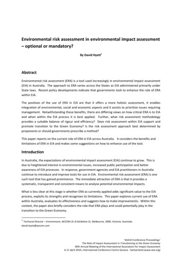 Environmental Risk Assessment In Environmental Impact Assessment . - IAIA