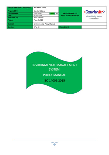 ENVIRONMENTAL MANAGEMENT SYSTEM POLICY MANUAL ISO 14001:2015 - Gauche Air