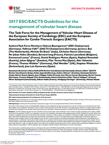 2017ESC/EACTS Guidelines For The Management Ofvalvular Heart Disease