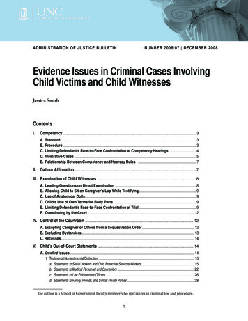 Evidence Issues In Criminal Cases Involving Child Victims And Child .
