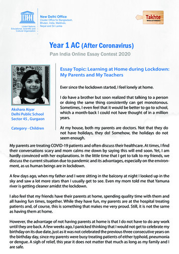 Essay Topic: Learning At Home During Lockdown: My Parents And . - UNESCO