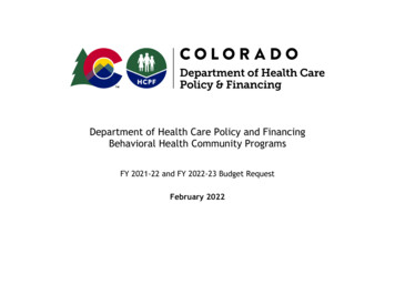 Department Of Health Care Policy And Financing Behavioral Health .