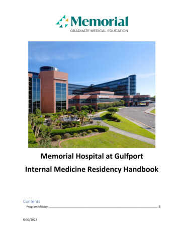 Memorial Hospital At Gulfport Internal Medicine Residency Handbook