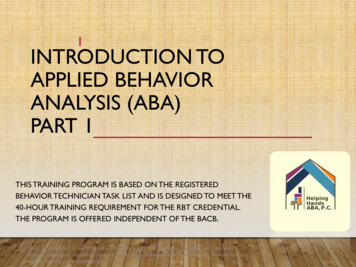 Introduction To Applied Behavior Analysis (Aba)