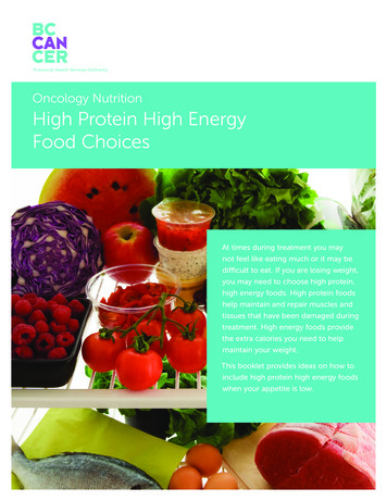 Oncology Nutrition High Protein High Energy Food Choices