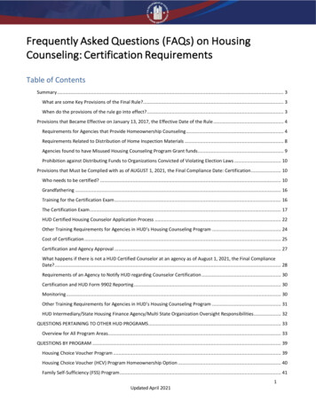 HUD Housing Counseling: Certification Requirements FAQs