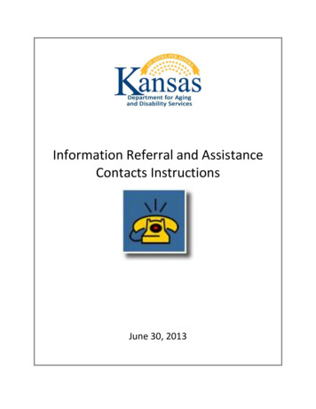 Information Referral And Assistance Contacts Instructions - KDADS